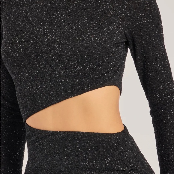 NWT Long Sleeve Glitter Cutout Mermaid Dress Black - Picture 3 of 4